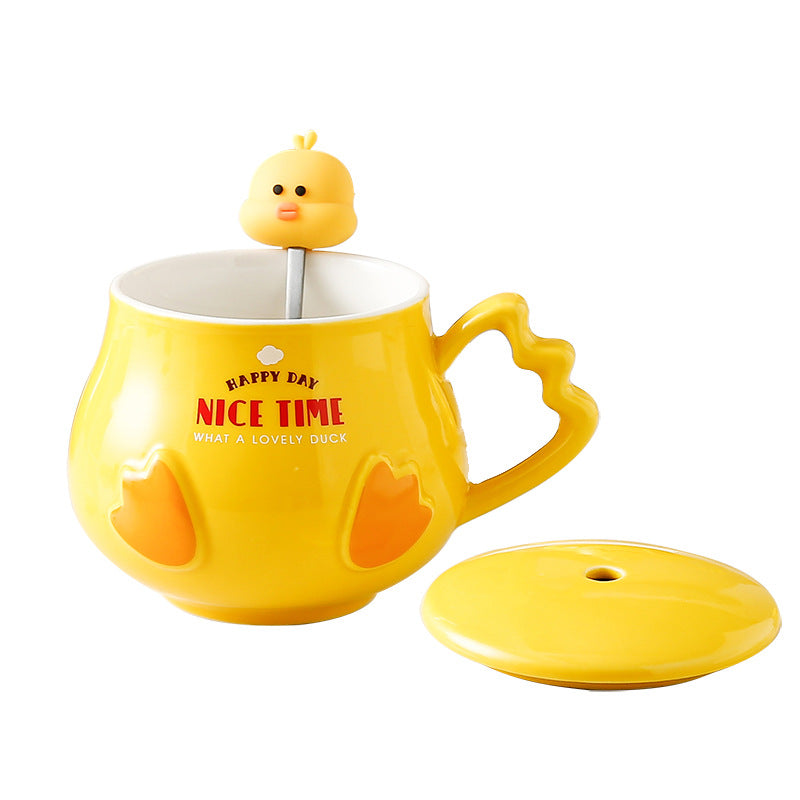 Creative Cute Ceramic Mug With Lid And Spoon - Minihomy