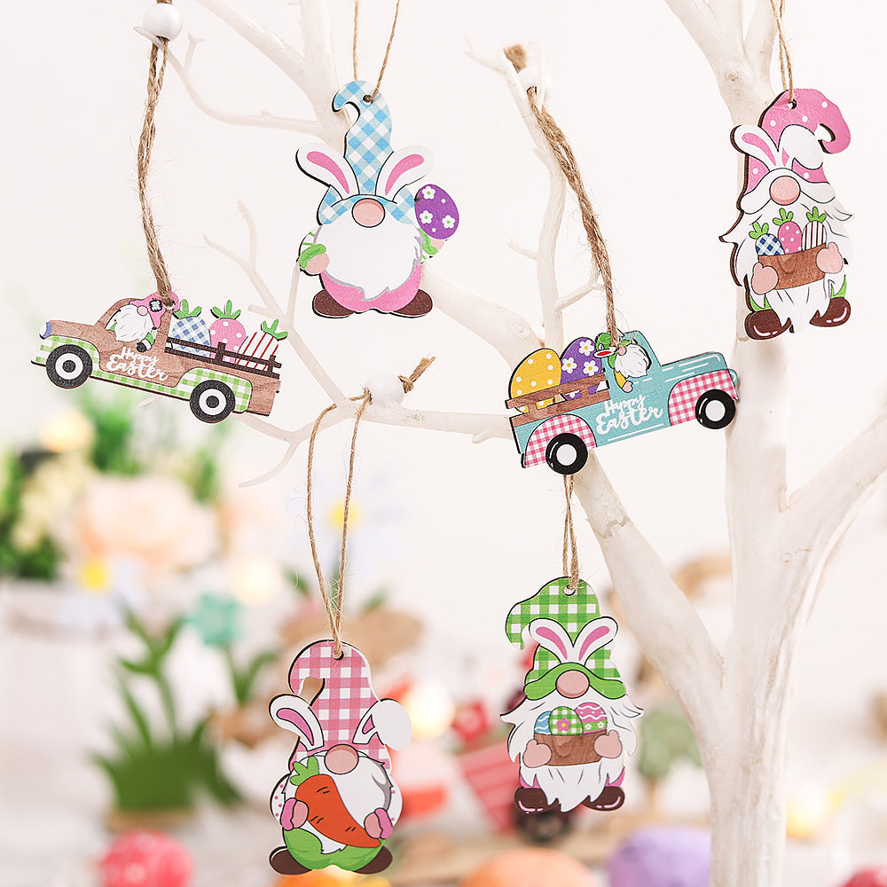 Easter Decorations Wooden Rabbit Car Charm - Minihomy