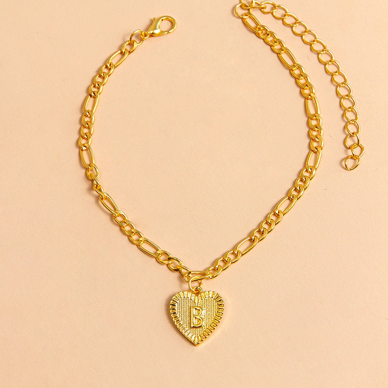 Initial Letter Anklet Gold Color Heart Pendant Foot Bracelets Women - Minihomy