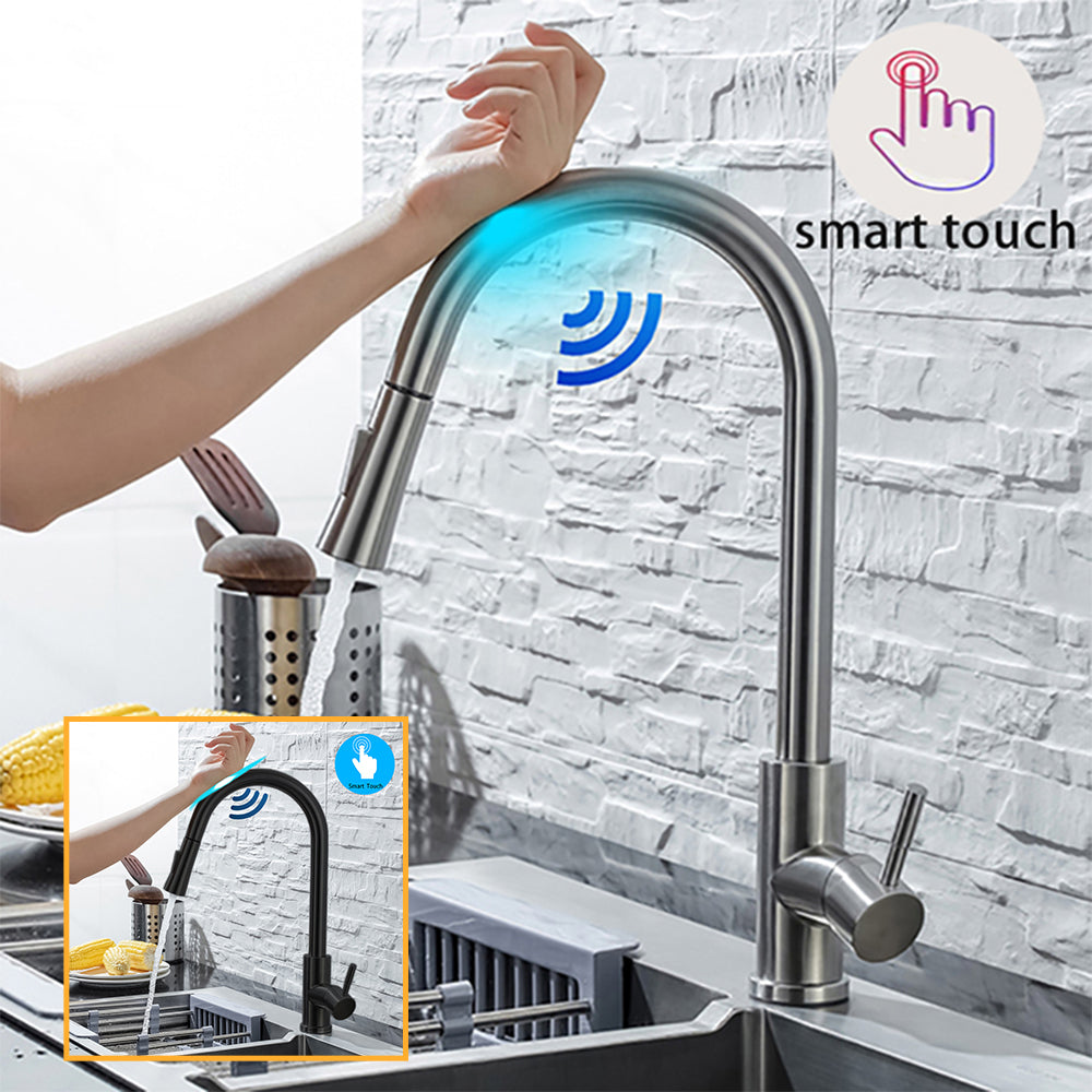 Kitchen Faucet Pull Out Brushed Nickle Sensor Smart Induction Mixed Tap Touch Control - Minihomy