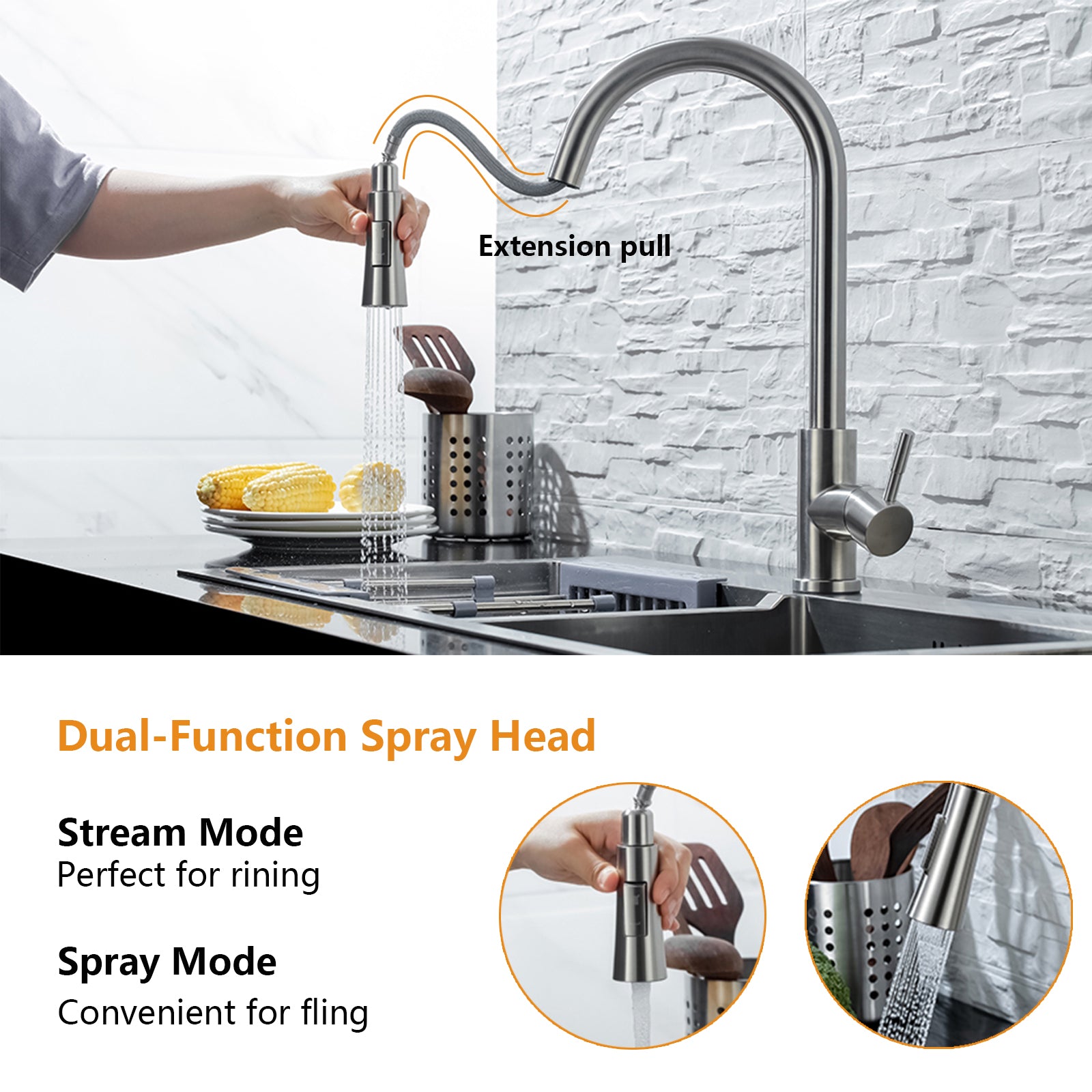 Kitchen Faucet Pull Out Brushed Nickle Sensor Smart Induction Mixed Tap Touch Control - Minihomy