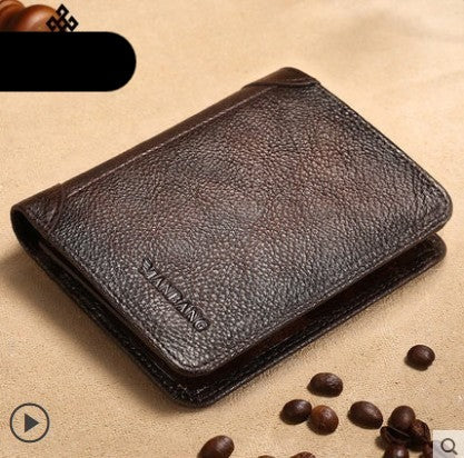 Genuine Leather Men Wallet Small Mini Card Holder Male Wallet Pocket Retro purse High Quality