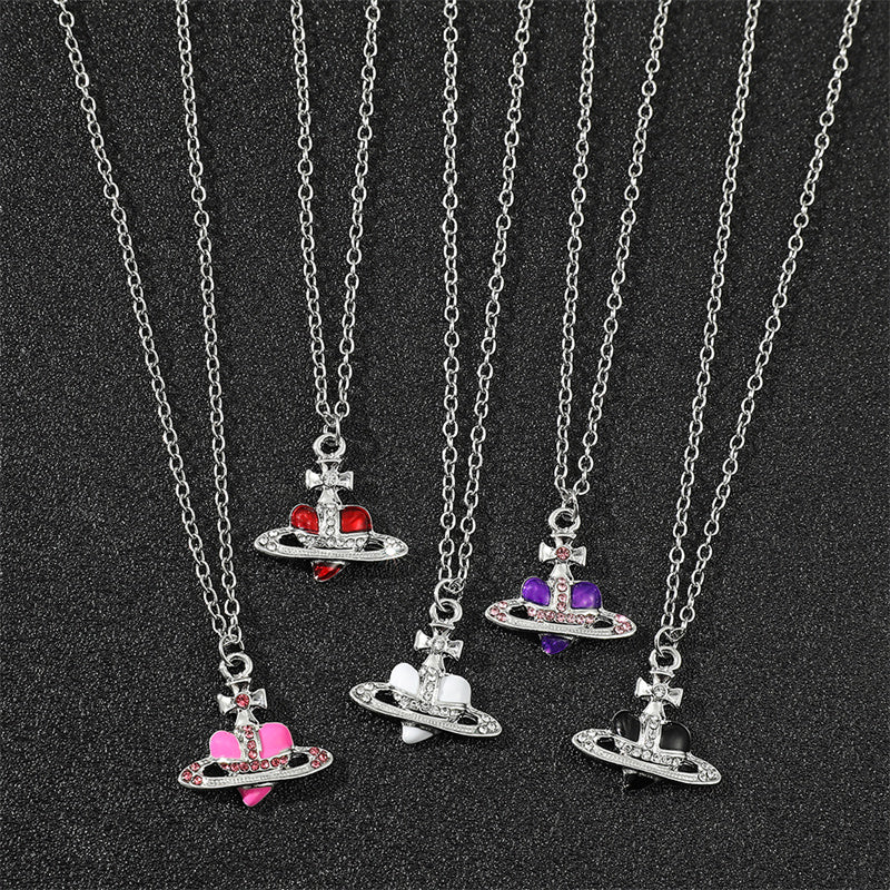 Skull Cross Saturn Silver Color Metal Necklace Retro Punk Women and Men