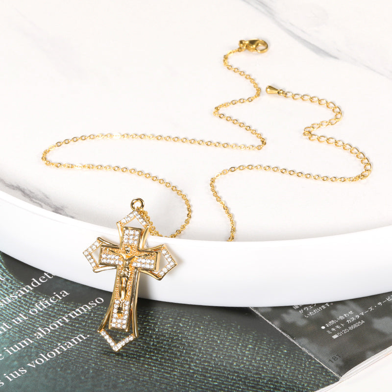 Stainless Steel Gold Cross Chain Necklace For Women Men