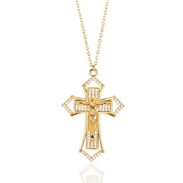 Stainless Steel Gold Cross Chain Necklace For Women Men