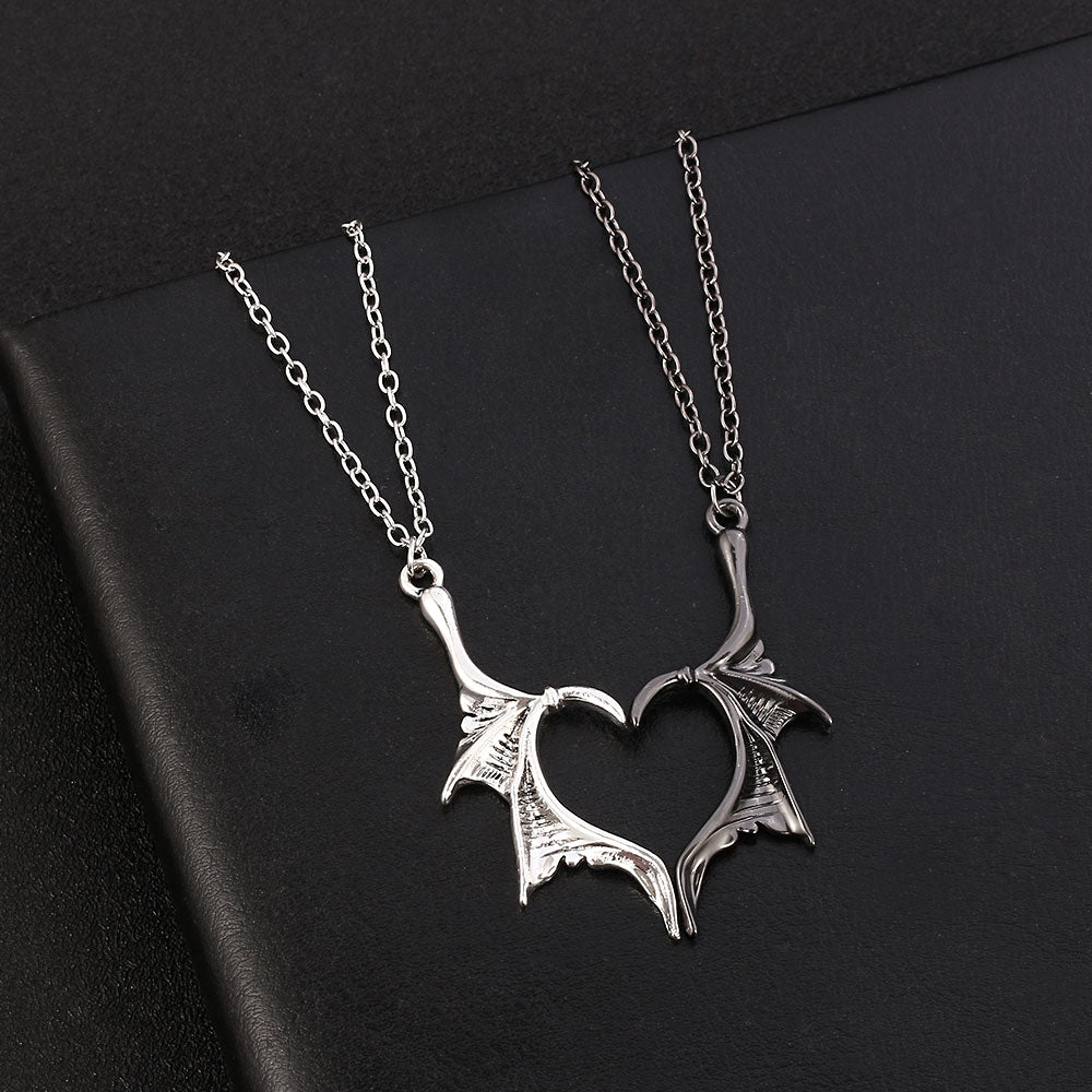 Wing Necklace for Women Men Matching Demon Dragon Wing Love Heart Pendant Necklace