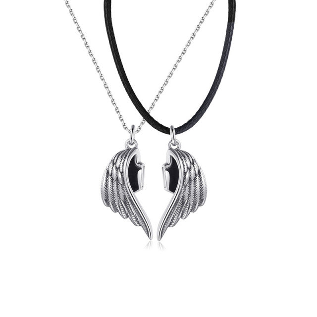 Wing Necklace for Women Men Matching Demon Dragon Wing Love Heart Pendant Necklace