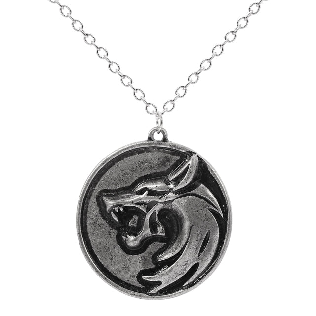 Vintage Wolf Head Pendant Necklace Wicher Wild Hunt Medallion Animal Jewelry Accessories for Men Boys